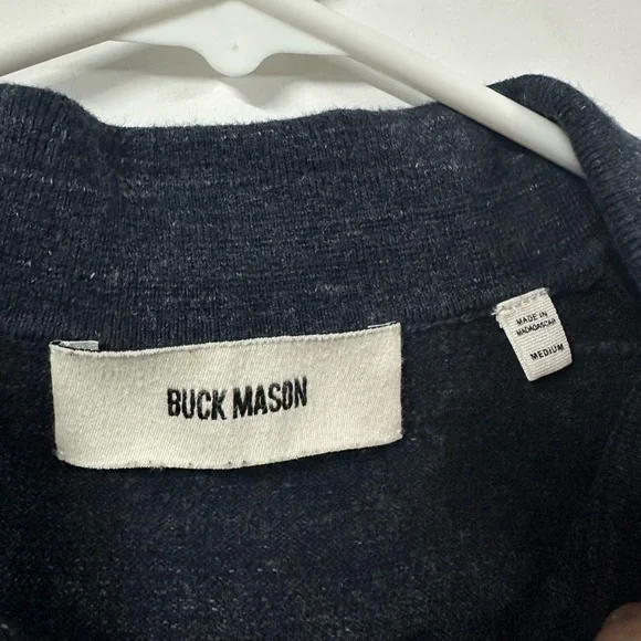 Buck Mason Polo Shirt Mens Medium Slim Fit Navy Blue Knit Short Sleeve Heathered - Picture 6 of 7